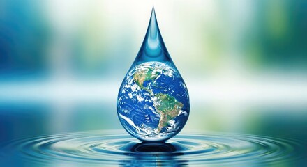 Fototapeta premium Earth encapsulated in a water droplet