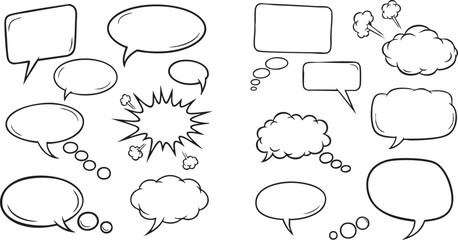 Fototapeta premium A collection of various comic book style speech bubbles and thought clouds in different shapes and sizes for creative writing and illustration