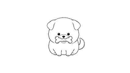 Obraz premium Cute puppy illustration holding a bone on a white background.