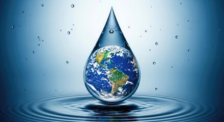 Fototapeta premium Earth encapsulated in a water droplet