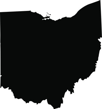 Ohio state silhouette, USA map vector, geographical outline illustration, black shape design, educational graphic icon, American state border art