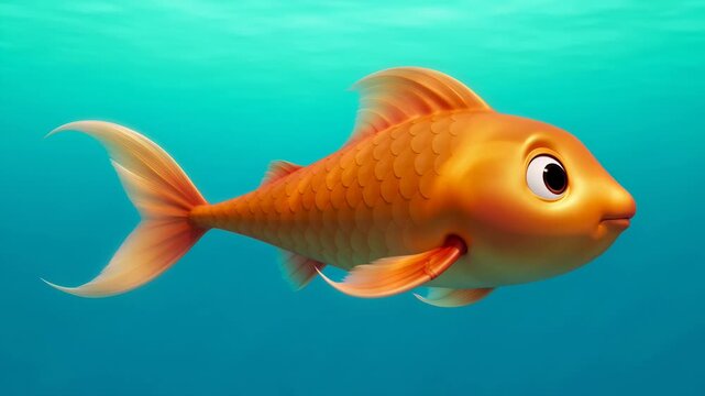 Animated goldfish character swimming in blue water illustration for childrens educational and aquatic life visuals
