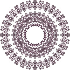 Luxury Triple-Layered Ornate Radial Frame with Plum Baroque Filigree and Symmetrical Intricate Lace Design on White Background