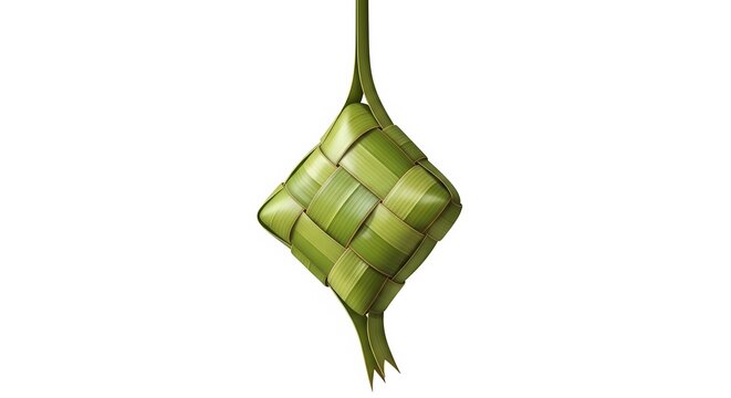 Realistic 3D Ketupat Isolated on White Background &ndash; Traditional Indonesian Eid Decoration