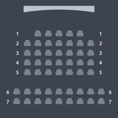 映画館の座席配置を示したシンプルな座席表イラスト