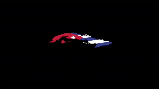 Cuba Map Animation Filled with National Flag, Alpha Channel Included