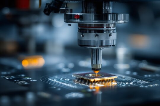 Industrial machine placing electronic chip on circuit board