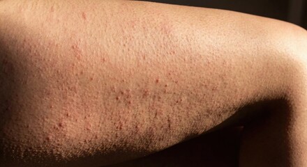 Fototapeta premium Macro shot of keratosis pilaris on outer thigh