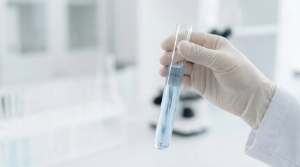 Laboratory Hand Holding Test Tube with Blue Liquid