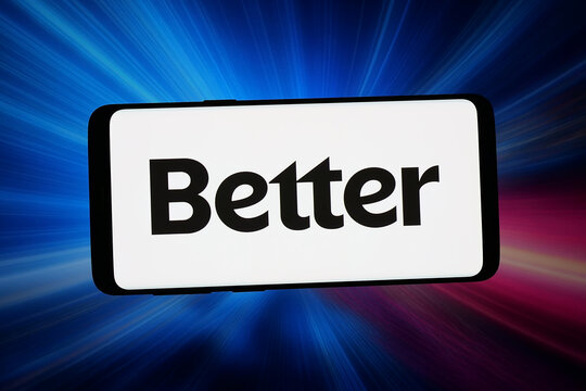 Stuttgart, Germany - 02-25-2026: In this photo illustration, the logo of Better Home Finance Holding Company is displayed on a smartphone in front of abstract background on computer screen.
