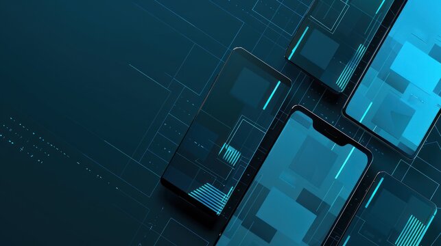 Futuristic Smartphone Technology with Digital Interface and Holographic Display in Dark Blue Colors