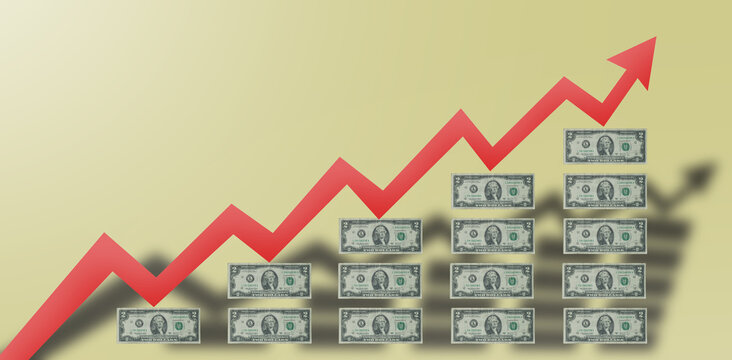 arrow up for interest rate ,ranking ,financial stocks and GDP percent change. top view
