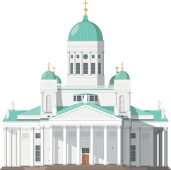 Lutheran Cathedral of Helsinki in Finland isolated on white background vector illustration. Monuments and landmarks Series