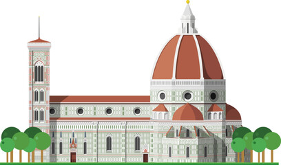 Santa Maria dei Fiore Cathedral in Florence, Italy, isolated on white background vector illustration. Monuments and landmarks Series