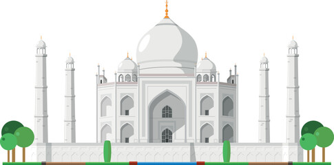 Taj Mahal in Agra, India, isolated on white background vector illustration. Monuments and landmarks Series