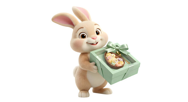 coelho da p&aacute;scoa mascote 3d segurando ovo artesanal