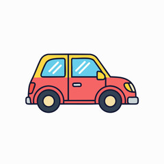 Cartoon-style red car illustration with yellow roof and blue windows; a clean and simple design element for graphic projects and creative artwork