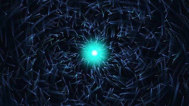 Digital Data Vortex Swirling into Glowing AI Core, Quantum Computing Matrix, Glowing Digital Energy Portal in Cyberspace, Big Data Processing Concept