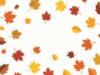 Fototapeta premium Falling autumn leaves of various colors scattered across a white background