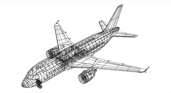 Airplane Blueprint Design &ndash; Aviation Engineering Technical Drawing and Aircraft Schematic