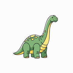 Fototapeta premium Cute cartoon brachiosaurus dinosaur with green skin and yellow spots isolated on white background for children's illustration