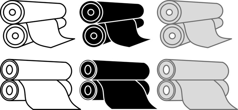 icon set of flexography printing roller.outline and silhouette.flat industrial press symbol.vector illustration isolated on white background.for packaging industry design, label production