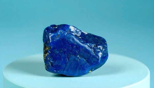 Mineral azul en bruto sobre pedestal con fondo degradado