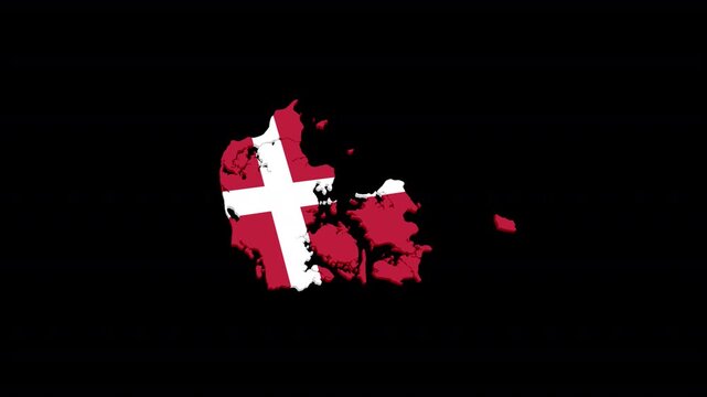 Denmark Map Animation Filled with National Flag, Alpha Channel Included