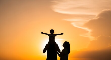 Fototapeta premium Silhouette of a man and woman against a vibrant orange sunset