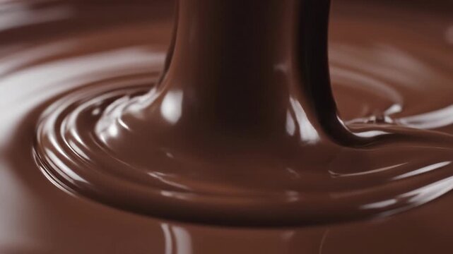 Molten chocolate pouring and swirling in slow motion, decadent dessert ingredient