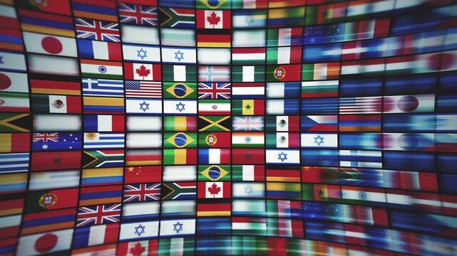 All Countries Of The World Flags Background Animation
Animation of a design abstract 3d background with international world flags icons mosaic shifting and speed effect along with depth of blur