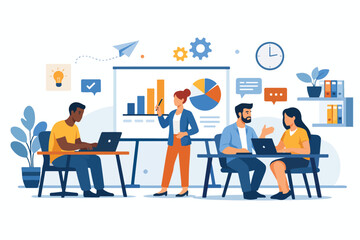 Modern Office Teamwork Flat Vector Illustration