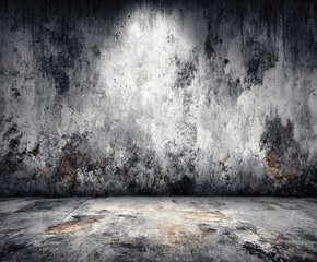 Dark Grunge Concrete Wall Background with Dramatic Lighting