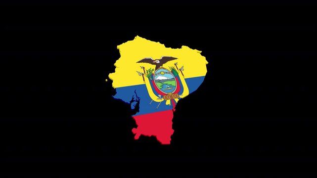 Ecuador Map Animation Filled with National Flag, Alpha Channel Included