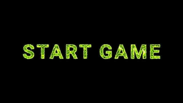 Start Game Text Glowing Neon Green Energy Animation Isolated On Black Background