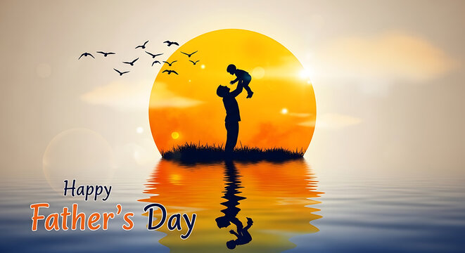 Romantic father's day silhouette at sunset