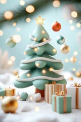 Festive christmas tree with twinkling lights and wrapped gifts in a cozy holiday setting © dashtik