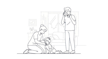 Family Members Using Mobile Phones Together.