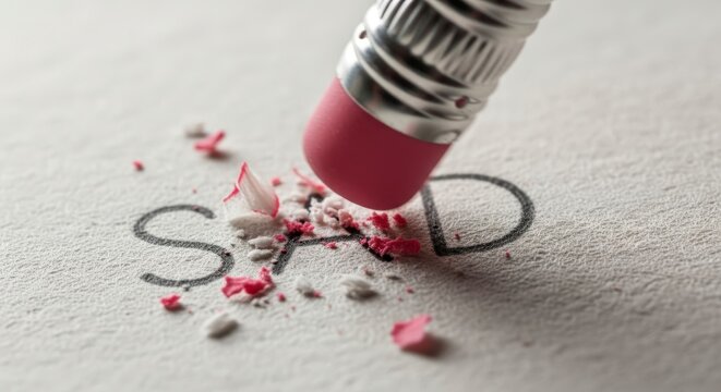 Pencil Eraser Erasing Letters on Paper.