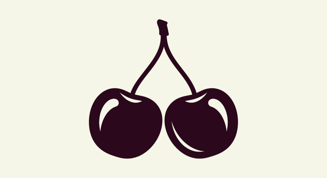 Illustration of Two Cherries on Stem.