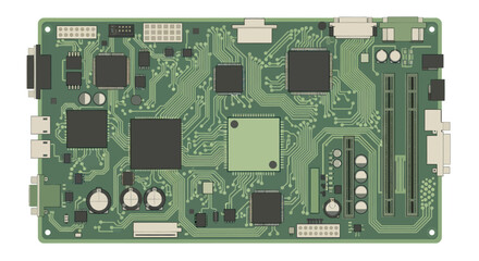 Electronic Circuit Board with Components and Chips.