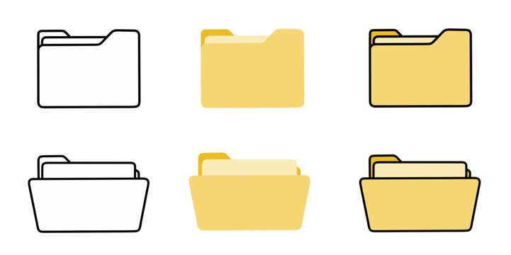 File folder icons set. Vector illustration of open folder and close folder with document