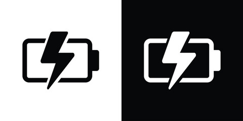 Horizontal battery icon with a bold lightning strike. Design represents quick charge technology, fast power delivery, and high-performance energy storage for tech hardware. © bibin