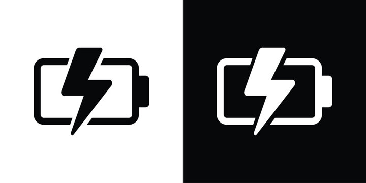 Horizontal battery icon with a bold lightning strike. Design represents quick charge technology, fast power delivery, and high-performance energy storage for tech hardware.