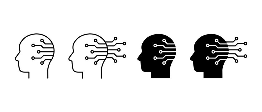 AI Brain Vector Icon Set. Artificial Intelligence Neural Network Symbol