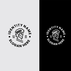 Obraz premium Roman Statue Logo Template - Monoline Emperor Face Badge with Laurel Wreath for Classic Brand