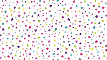 Birthday celebration theme for party event. A vibrant, multicolored star pattern on a white background, creating a cheerful and festive atmosphere.
