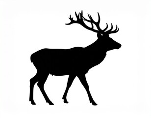 Fototapeta premium A black silhouette of an elk with large antlers against a white background