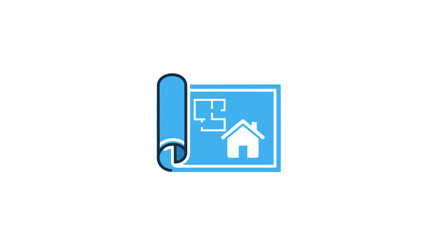 Fototapeta premium Blue house plan icon on blueprint.