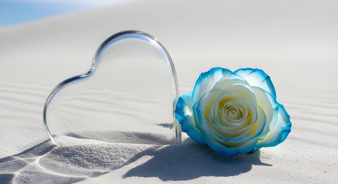 Bunga biru  dengan kaca bentuk love